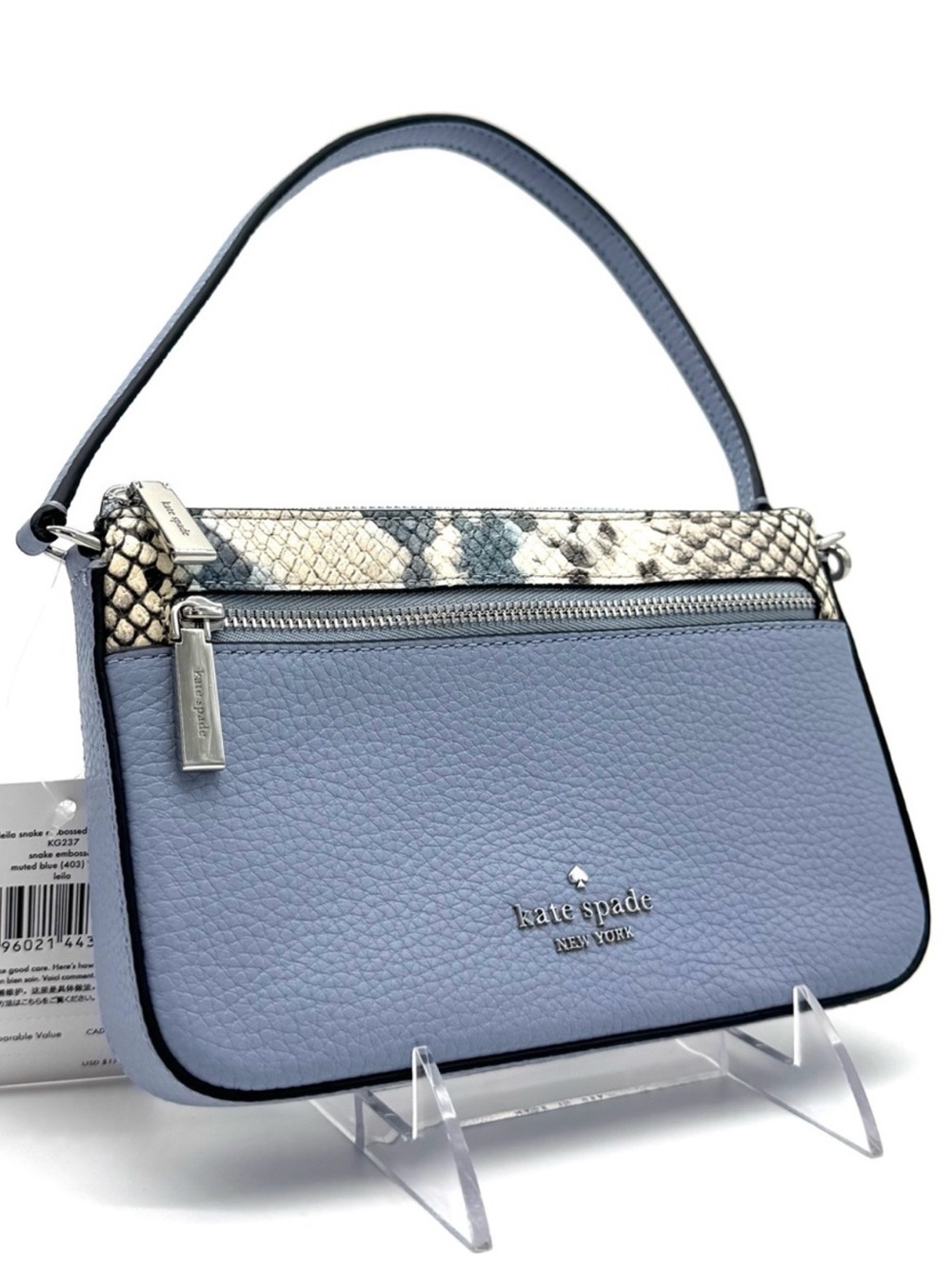Kate Spade Leila Convertible Leather Mini Pachette Bag Snakeskin Blue